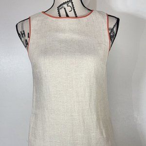 Alice & Olivia  Beige Sleeveless Linen Shift Dress with Orange Trim, Size 2 NWOT